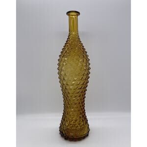 Vintage Amber Italian Empoli Hobnail Bottle Decanter 16”